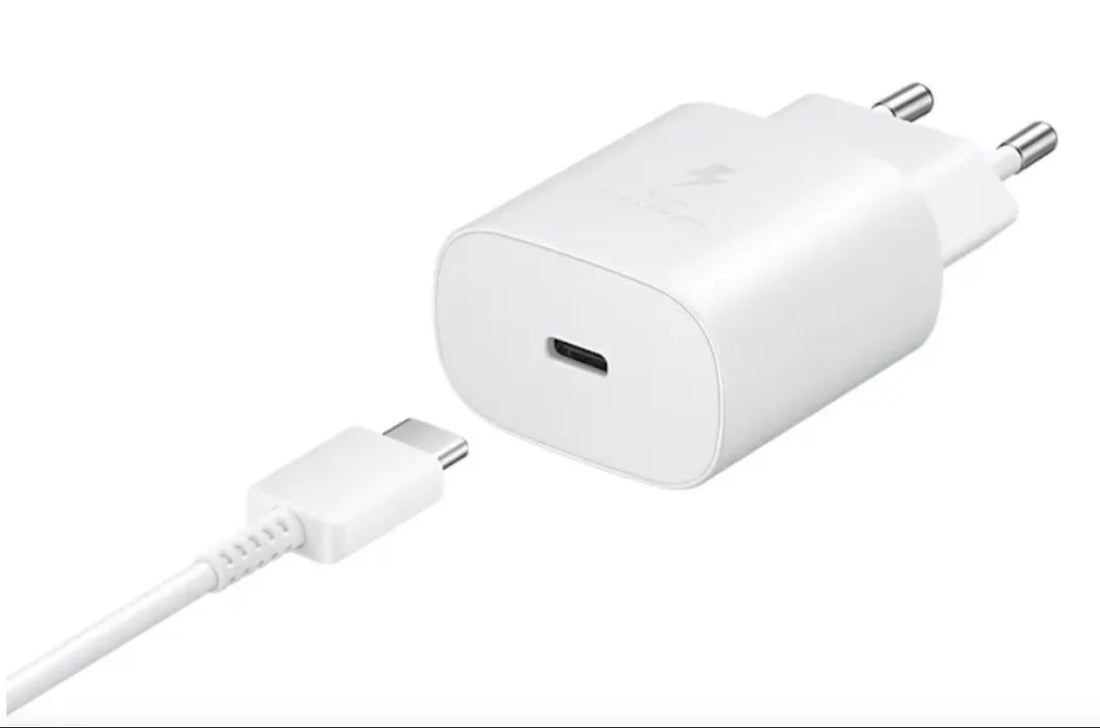 samsung 25W super fast charging type C adopter in black and white colour